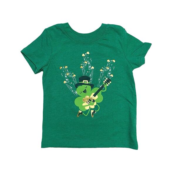 Cat & Jack St. Patrick's Day Short Sleeve Rocking Guitar Shamrock Tee Size 12 Mo - Picture 1 of 5